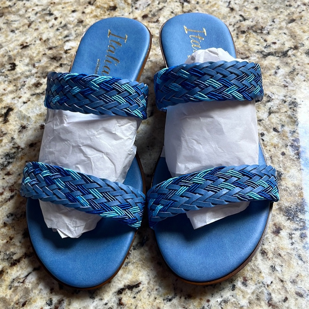 Brand new Italiana multi denim sandal/wedges